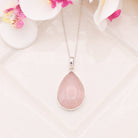 Hepburn and Hughes Rose Quartz Pendant | January Birthstone | 30mm Teardrop | Sterling Silver