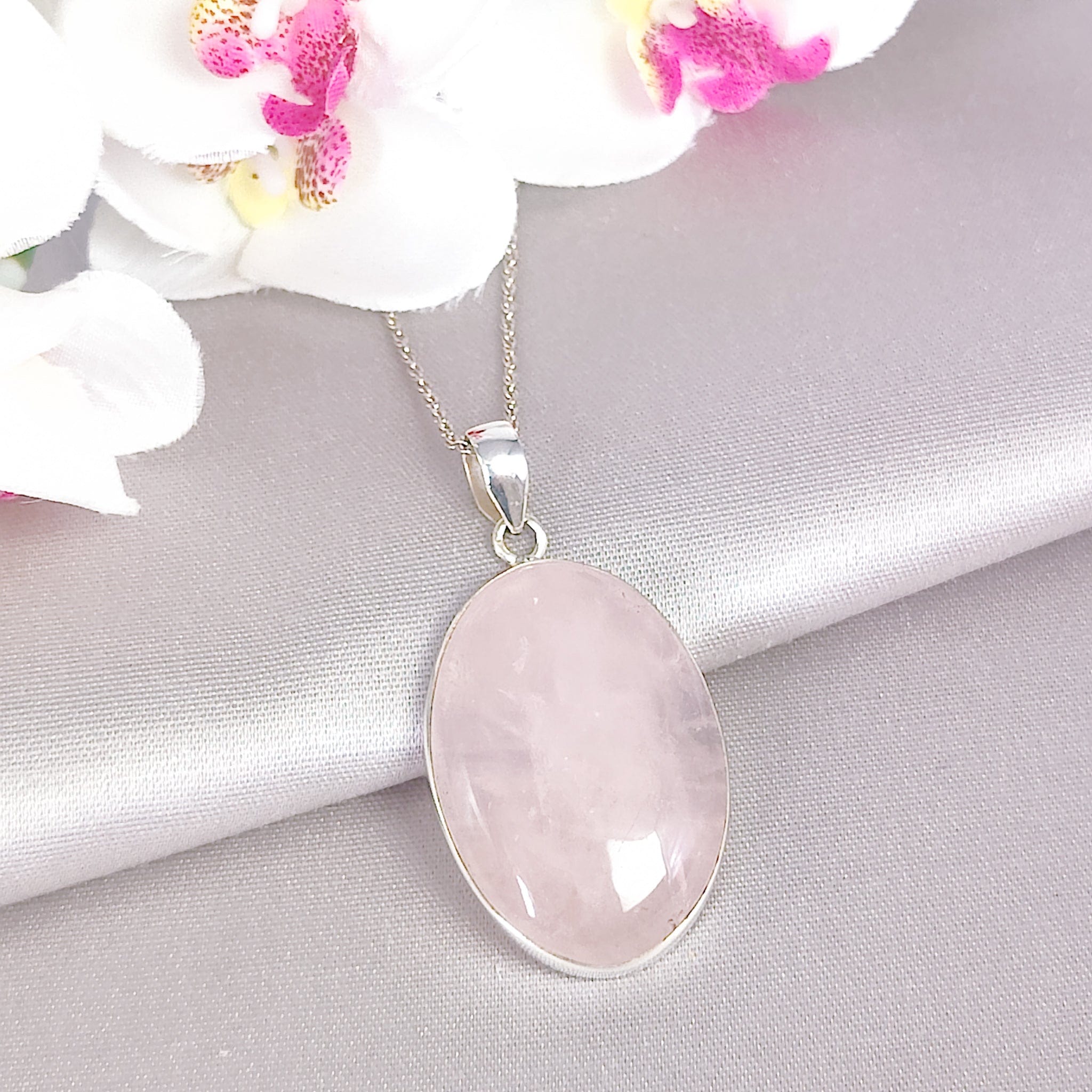 Hepburn and Hughes Rose Quartz Pendant | January Birthstone | Oval | Sterling Silver