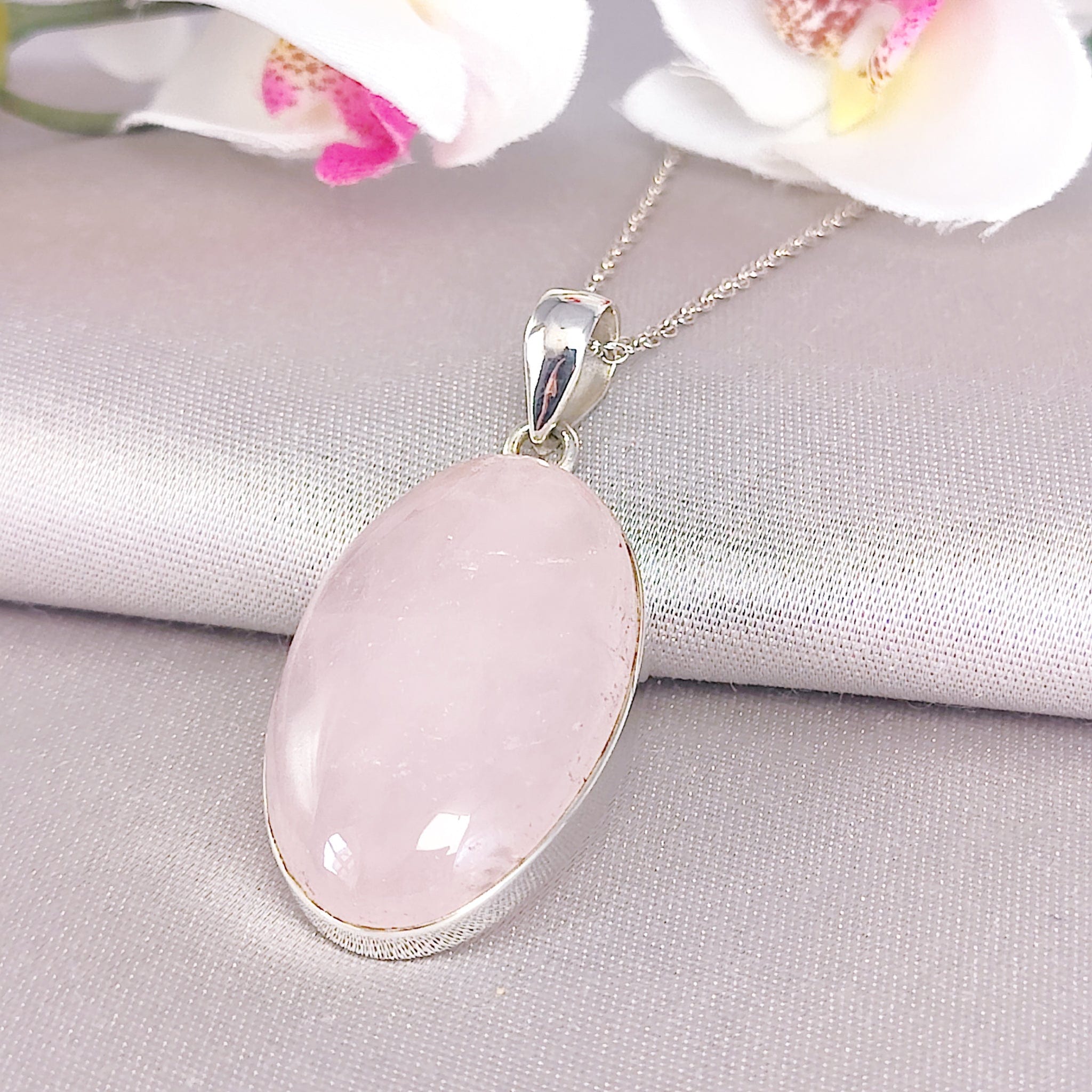 Hepburn and Hughes Rose Quartz Pendant | January Birthstone | Oval | Sterling Silver