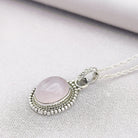 Hepburn and Hughes Rose Quartz Pendant | Ornate Oval | 5th Anniversary Gift | Sterling Silver