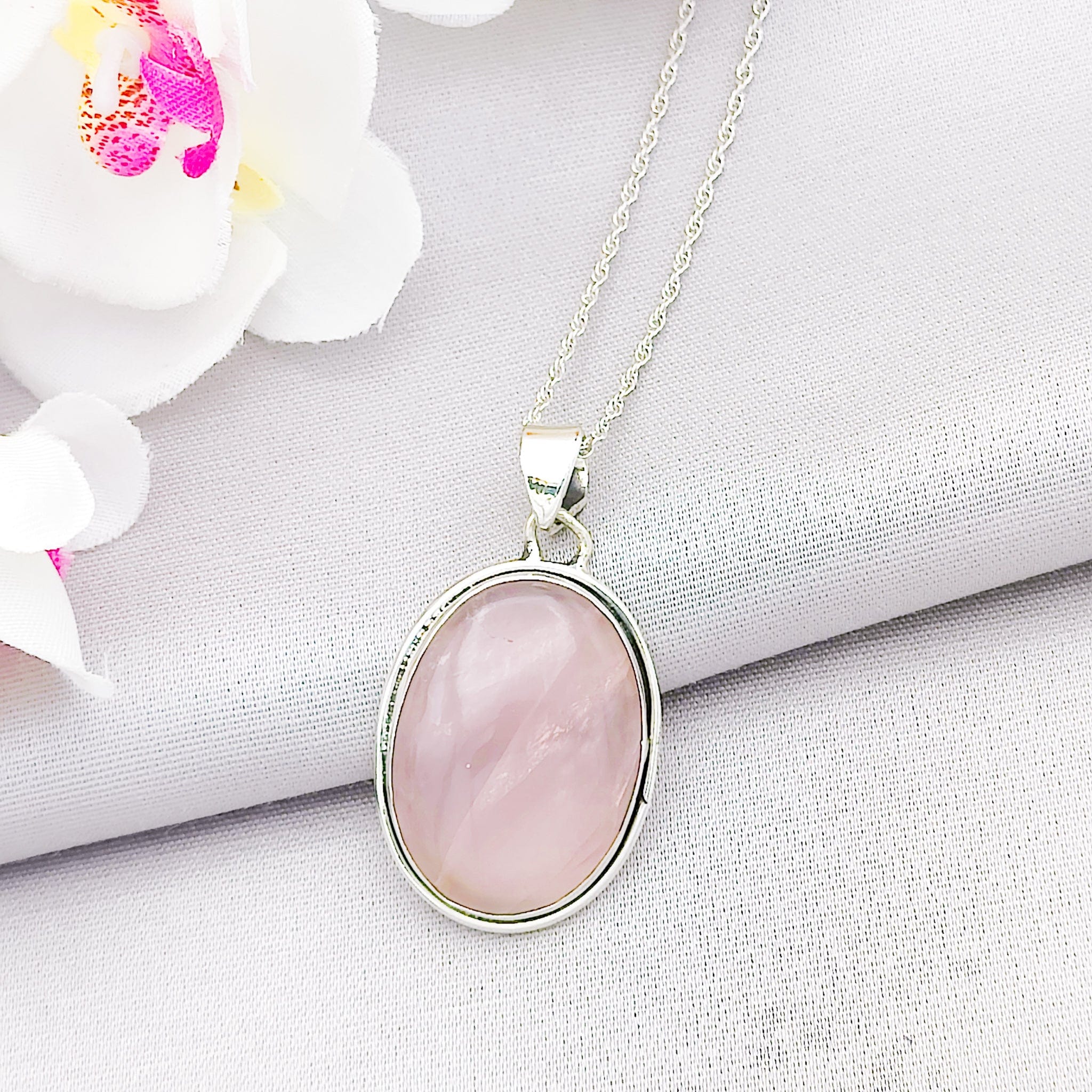 Hepburn and Hughes Rose Quartz Pendant | Oval | Sterling Silver