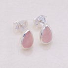 Hepburn and Hughes Rose Quartz Stud Earrings in Sterling Silver | Three Shape Options | January Birthstone