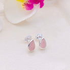 Hepburn and Hughes Rose Quartz Stud Earrings in Sterling Silver | Three Shape Options | January Birthstone