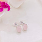 Hepburn and Hughes Rose Quartz Stud Earrings in Sterling Silver | Three Shape Options | January Birthstone