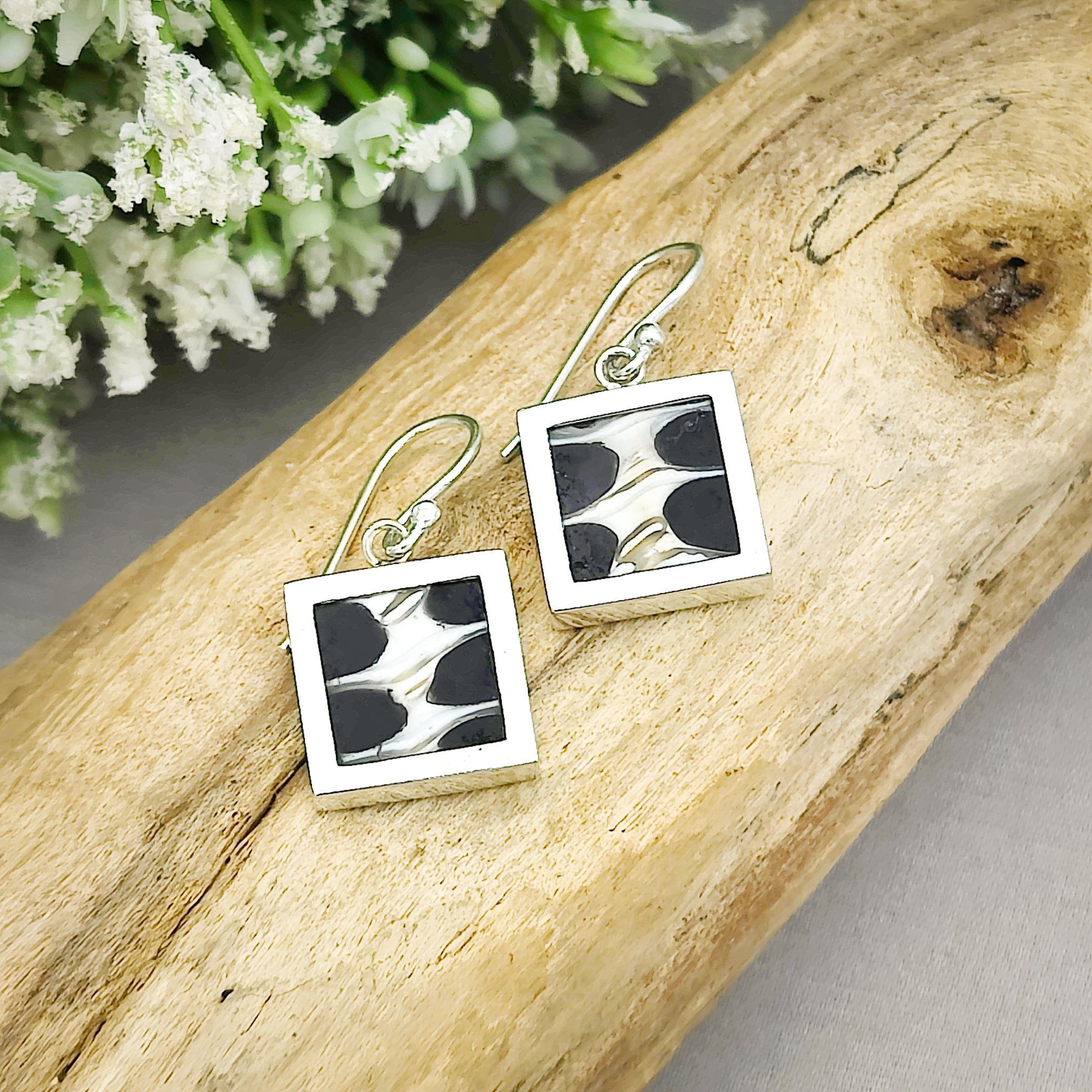 Hepburn and Hughes Seashell Earrings | 16mm Square | Art Deco jewellery | Sterling Silver