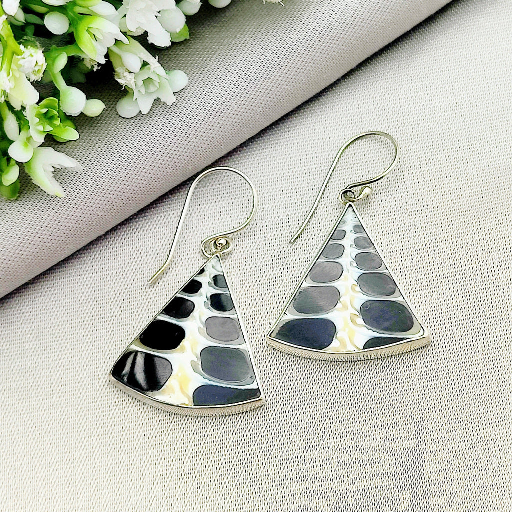 Hepburn and Hughes Seashell Earrings | Black triangle Troca | Sterling Silver