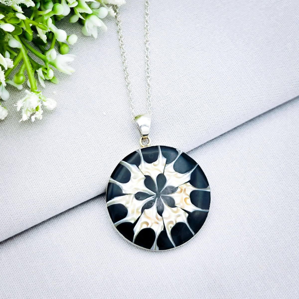 Hepburn and Hughes Seashell Pendant in Sterling Silver | Art Deco | 30mm Circle | Ocean Gift