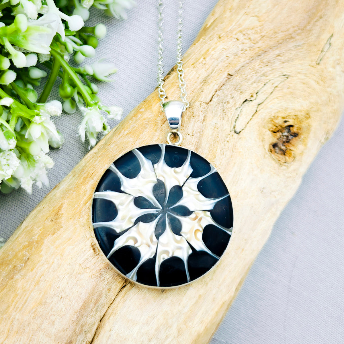 Hepburn and Hughes Seashell Pendant in Sterling Silver | Art Deco | 30mm Circle | Ocean Gift
