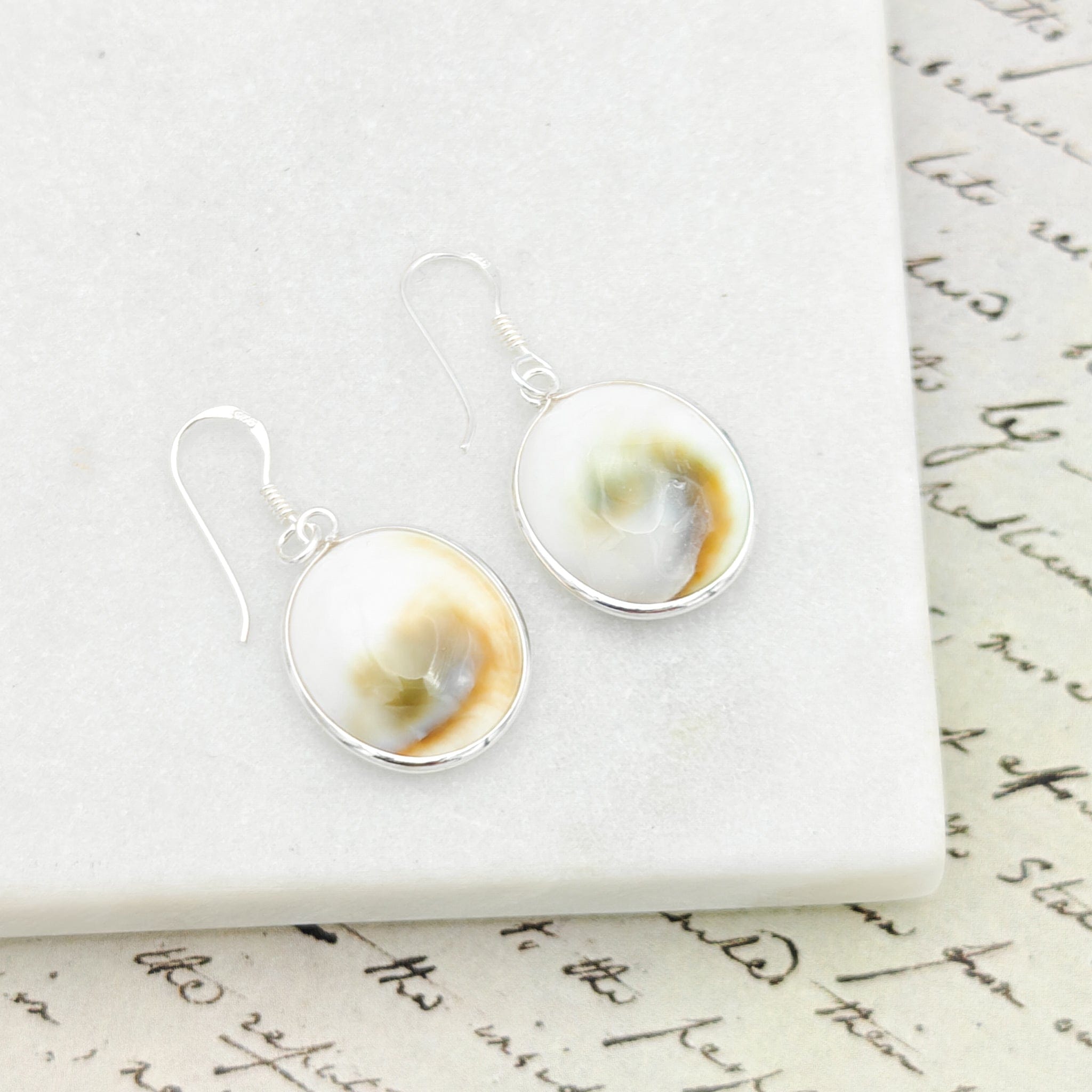 Hepburn and Hughes Shiva eye earrings | 20mm Oval | Shell Gift | sterling silver
