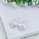 Hepburn and Hughes Shiva Eye Earrings | Mother of Pearl on Reverse | Heart Shaped | Sterling Silver