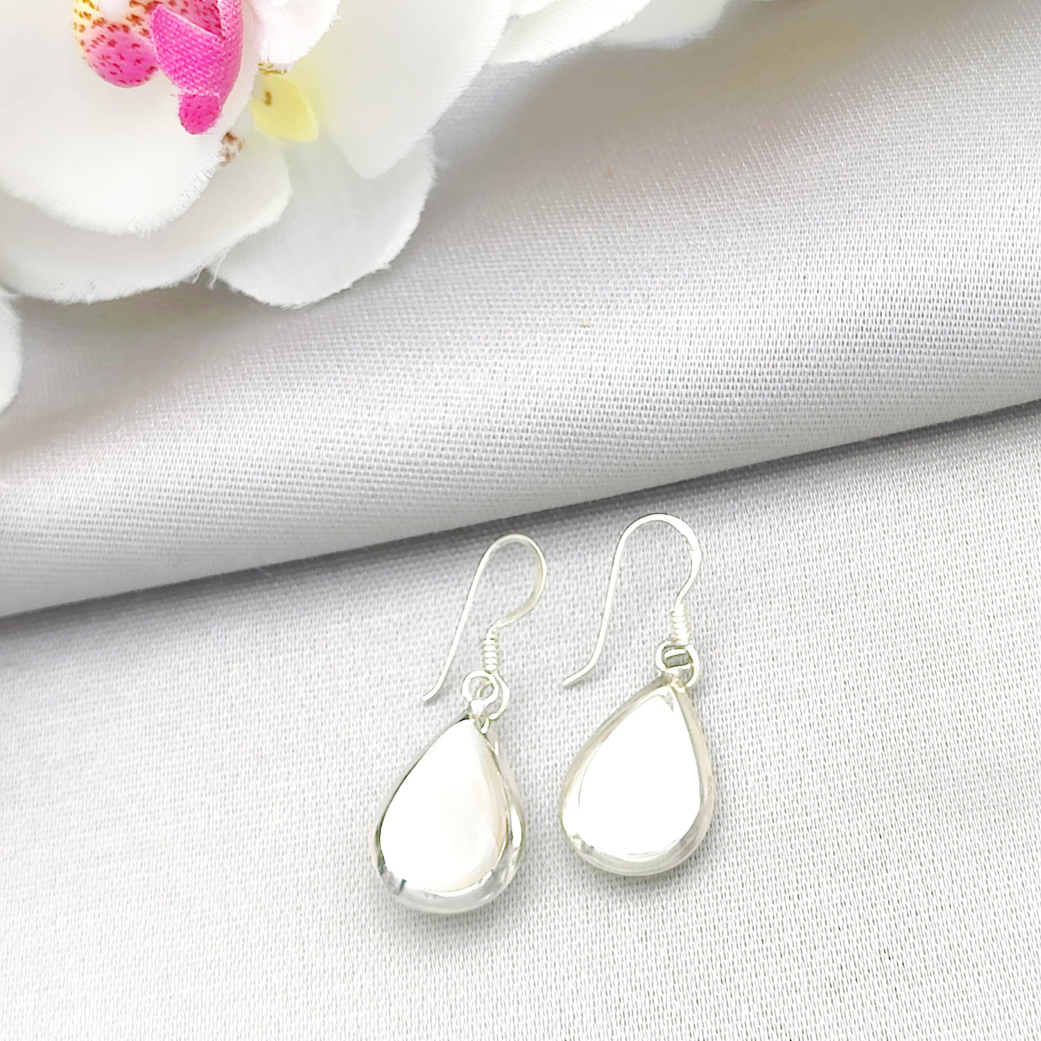 Hepburn and Hughes Shiva Eye Earrings | Reversible with Mother of Pearl | Teardrop | Sterling Silver