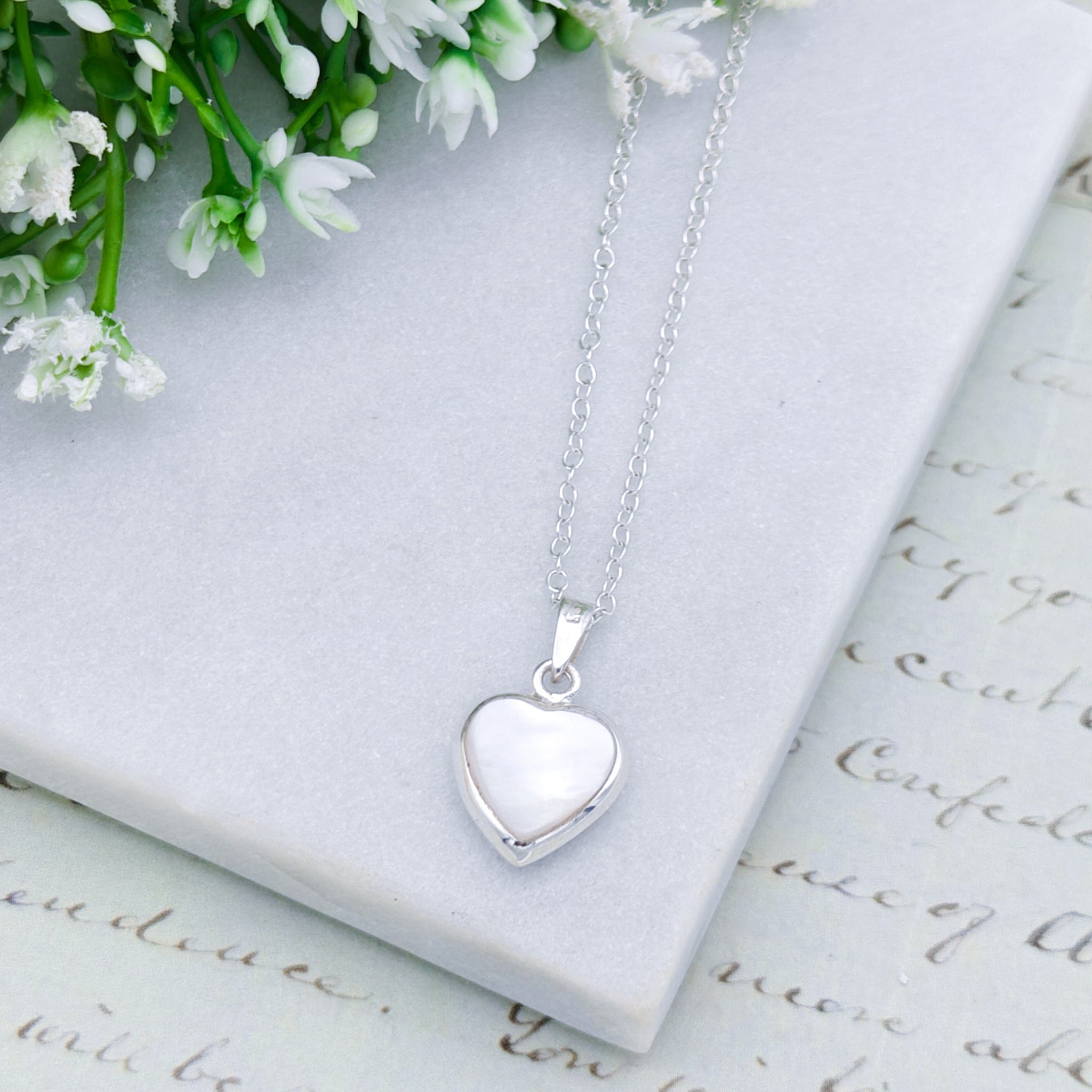 Hepburn and Hughes Shiva Eye Pendant | Small Heart | Mother or Pearl Reverse | Sterling Silver