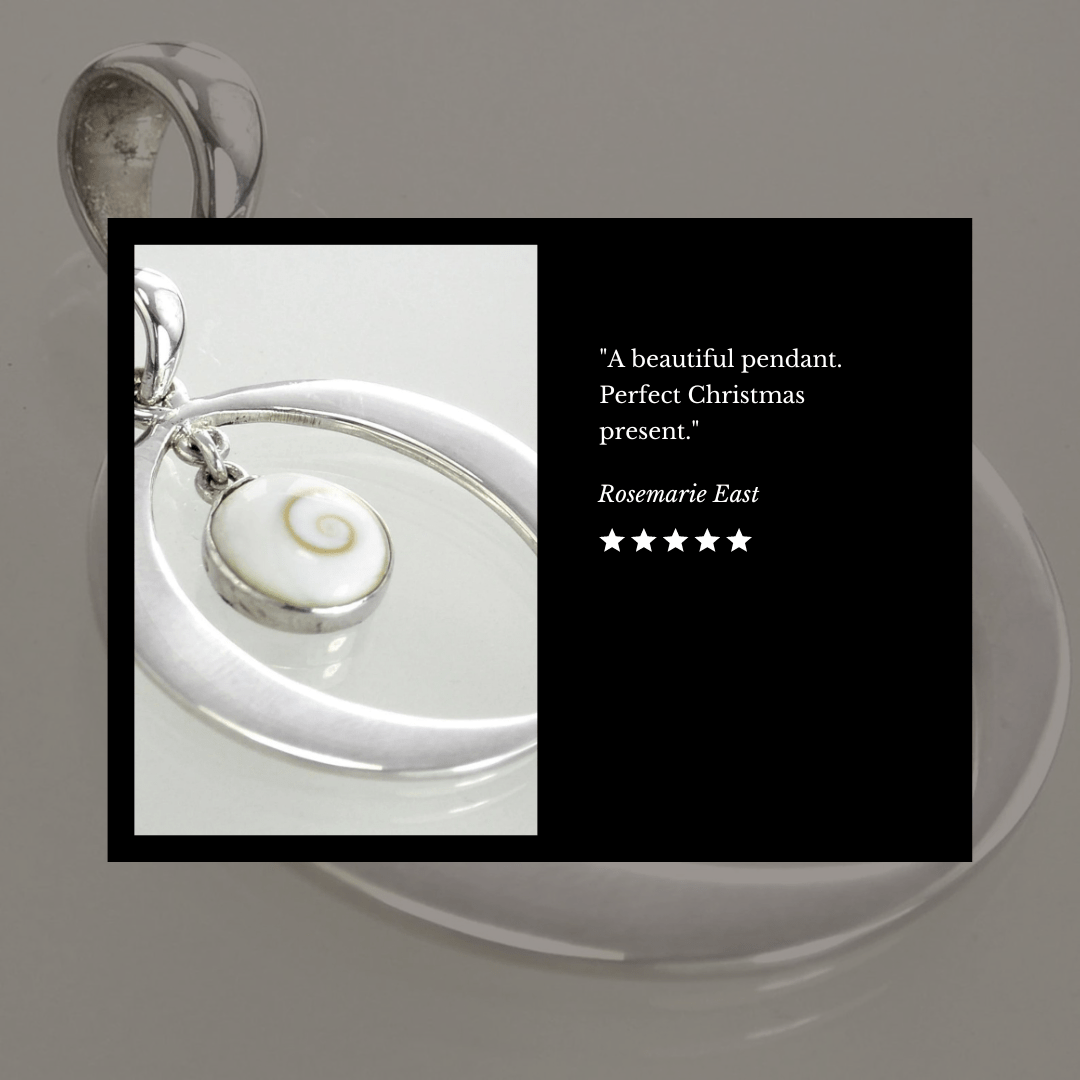 Hepburn and Hughes Shiva eye pendant | sterling silver hoop | sea shell jewellery