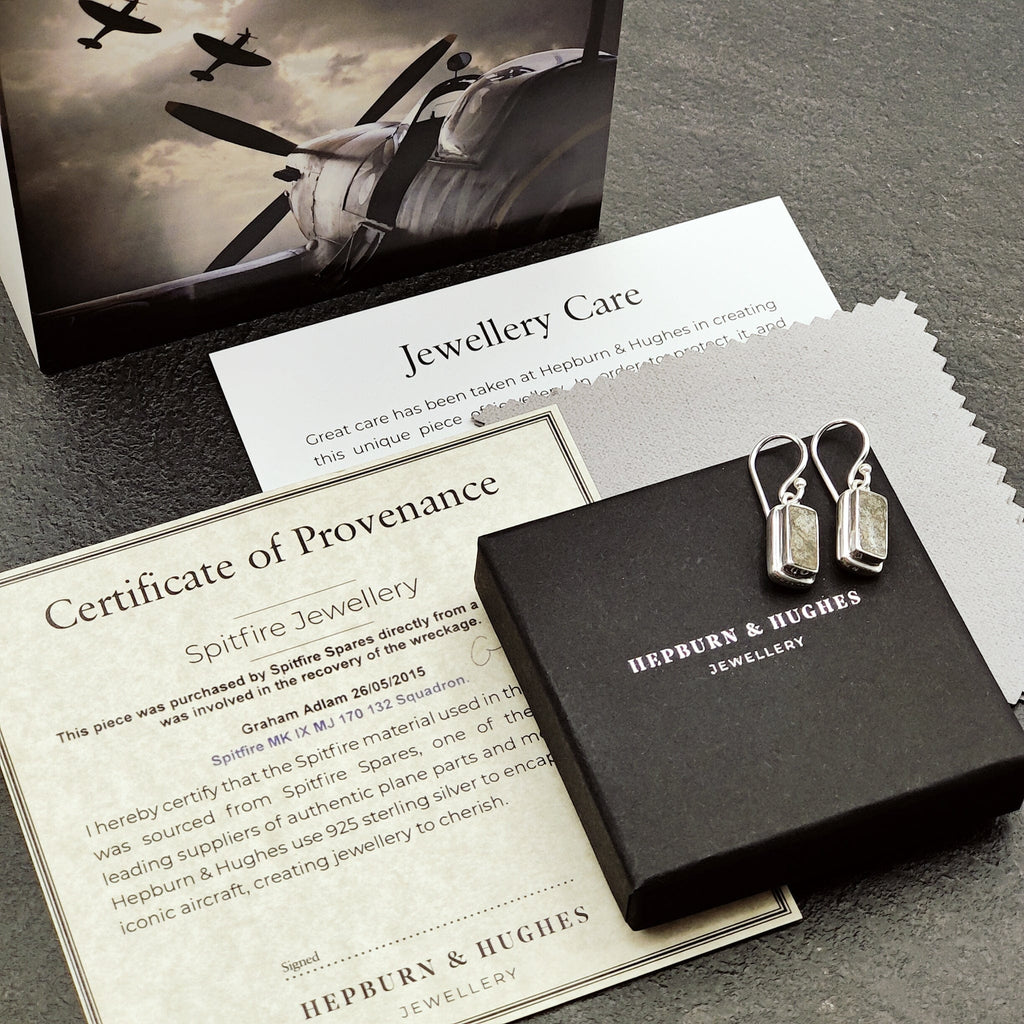 Hepburn and Hughes Spitfire Earrings | Made with Original Spitfire Fuselage | Sterling Silver
