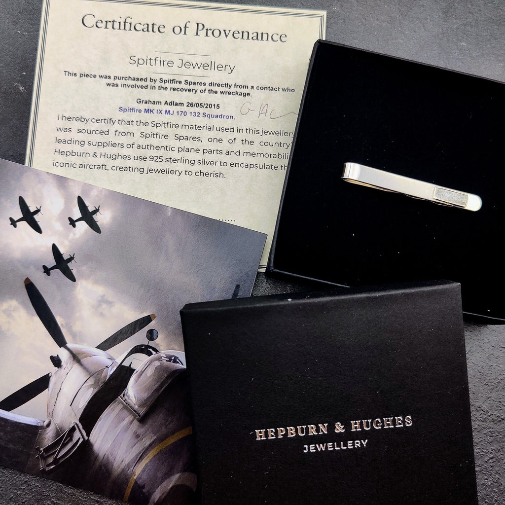 Hepburn and Hughes Spitfire Tie Pin for Men | Made with Original Spitfire Fuselage | Set in Sterling Silver