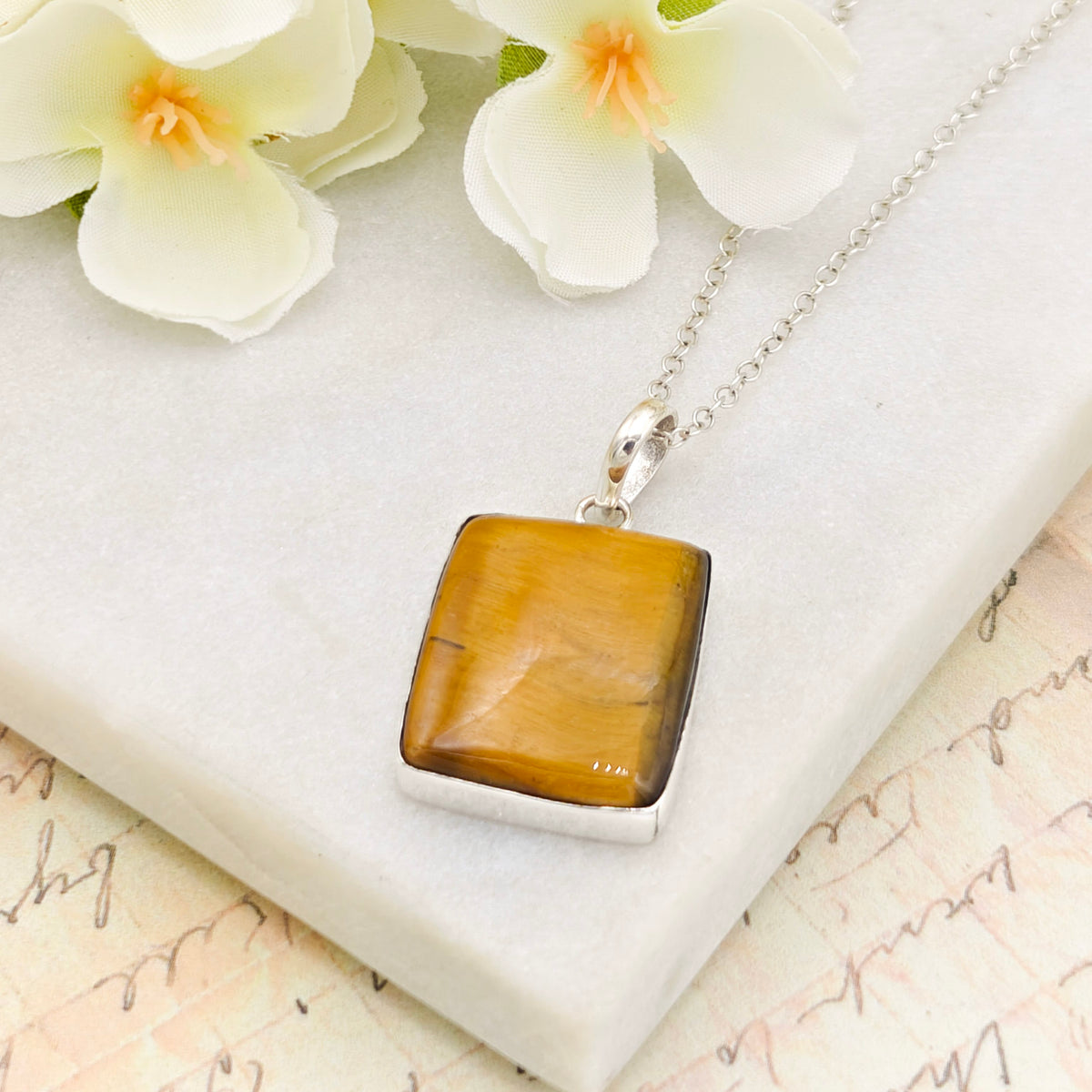 Hepburn and Hughes Tiger's Eye Gemstone Pendant | Alternate November Birthstone | Sterling Silver
