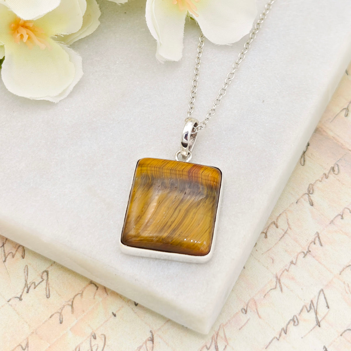 Hepburn and Hughes Tiger's Eye Gemstone Pendant | Alternate November Birthstone | Sterling Silver