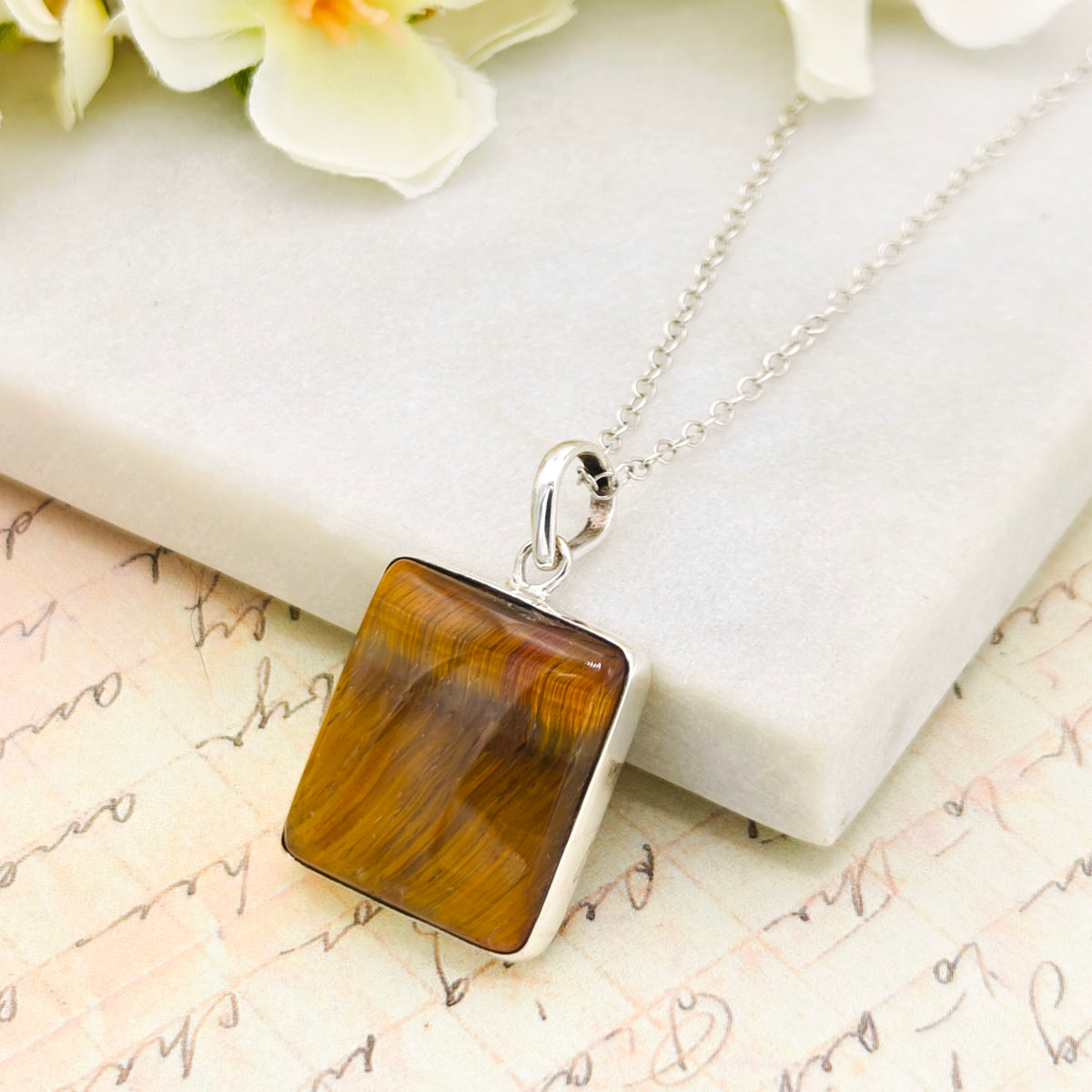 Hepburn and Hughes Tiger's Eye Gemstone Pendant | Alternate November Birthstone | Sterling Silver