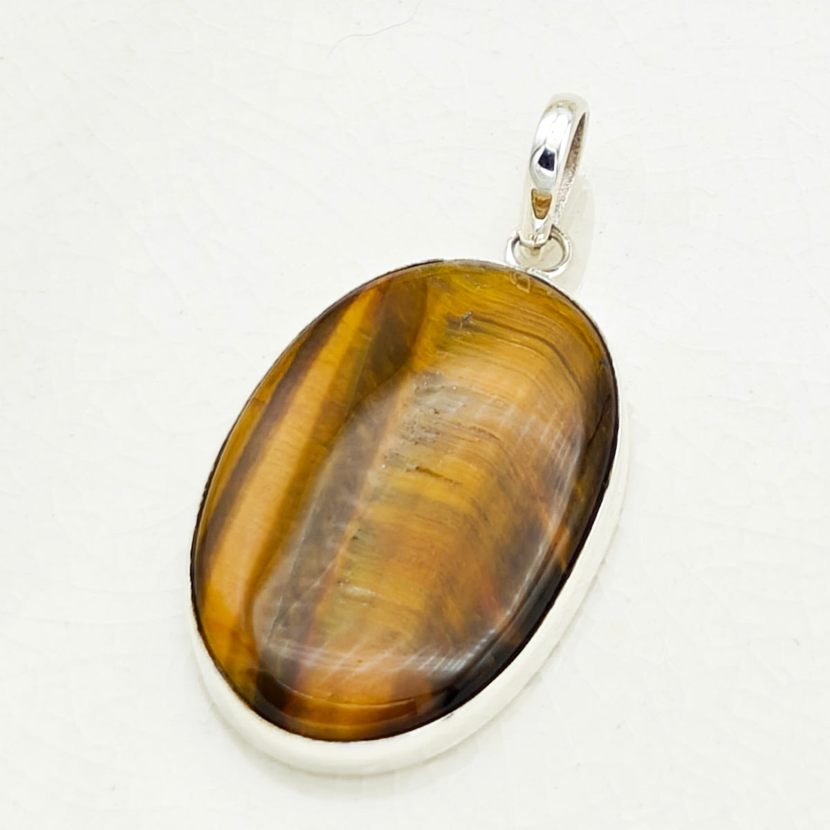 Hepburn and Hughes Tiger's Eye Gemstone Pendant | Oval | June Birthstone | Sterling Silver