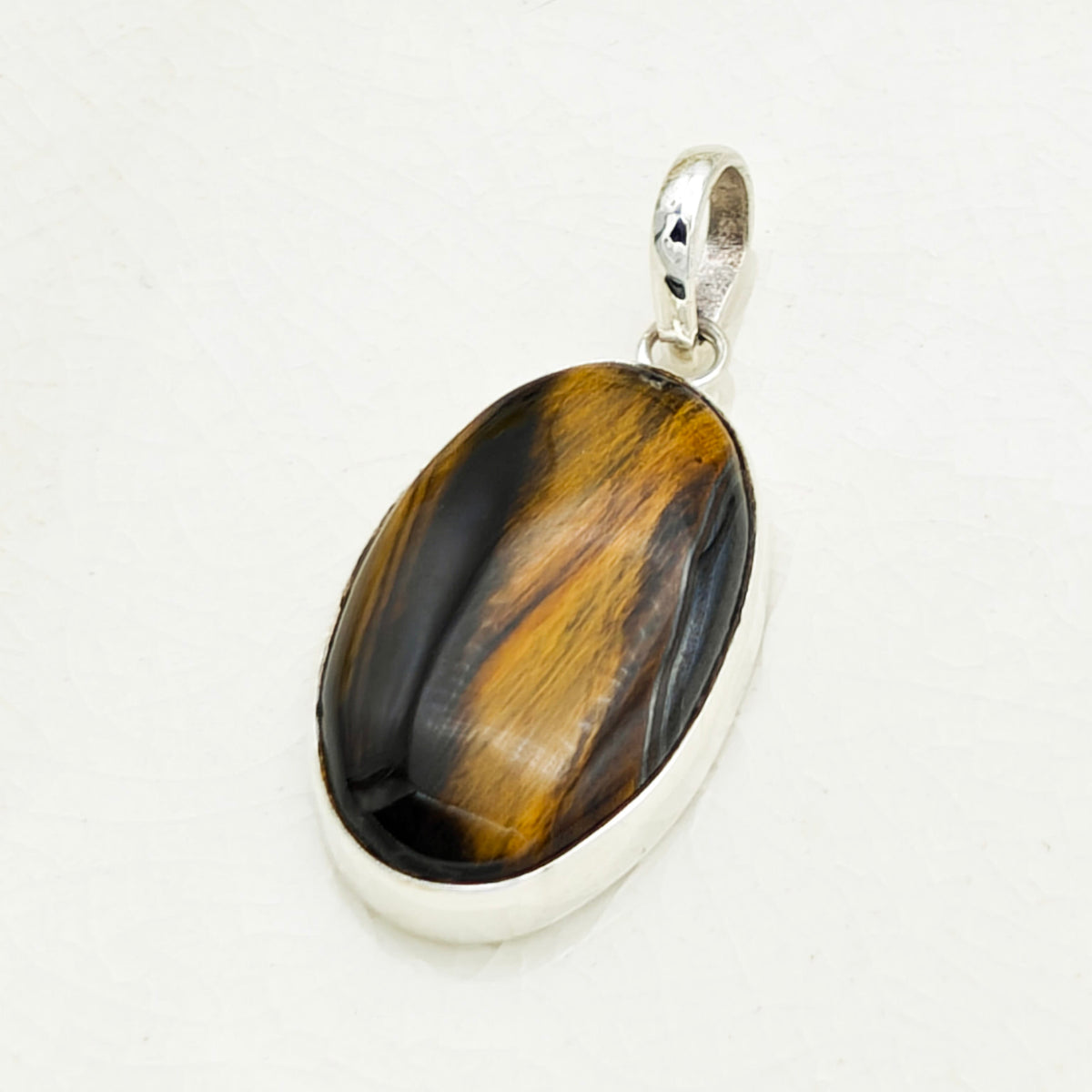 Hepburn and Hughes Tiger's Eye Gemstone Pendant | Oval | June Birthstone | Sterling Silver