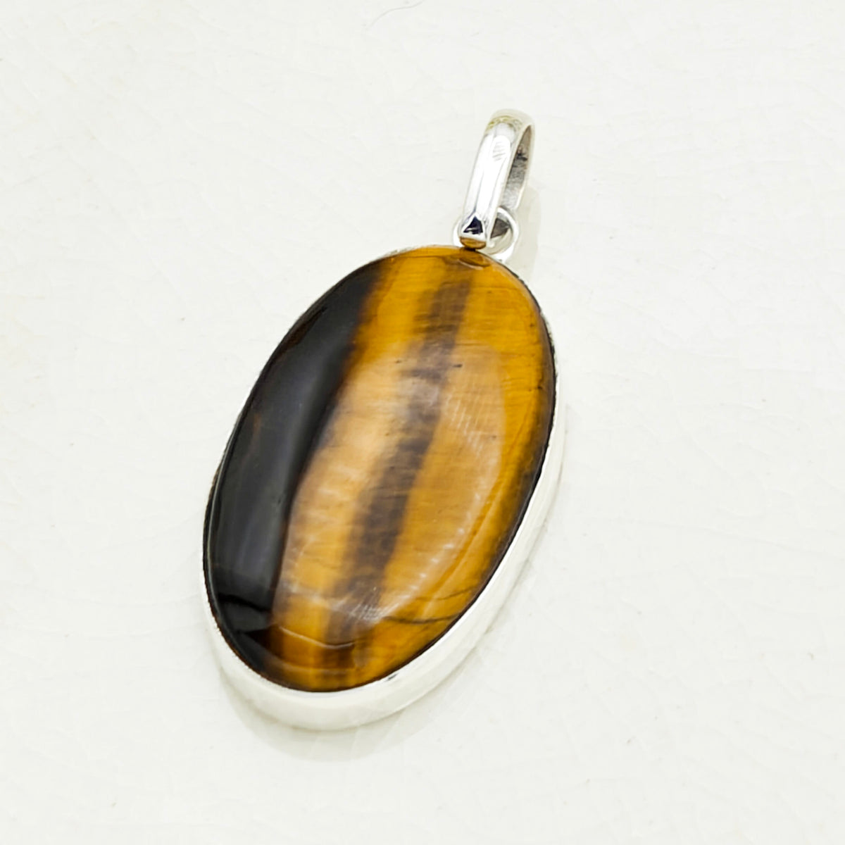 Hepburn and Hughes Tiger's Eye Gemstone Pendant | Oval | June Birthstone | Sterling Silver