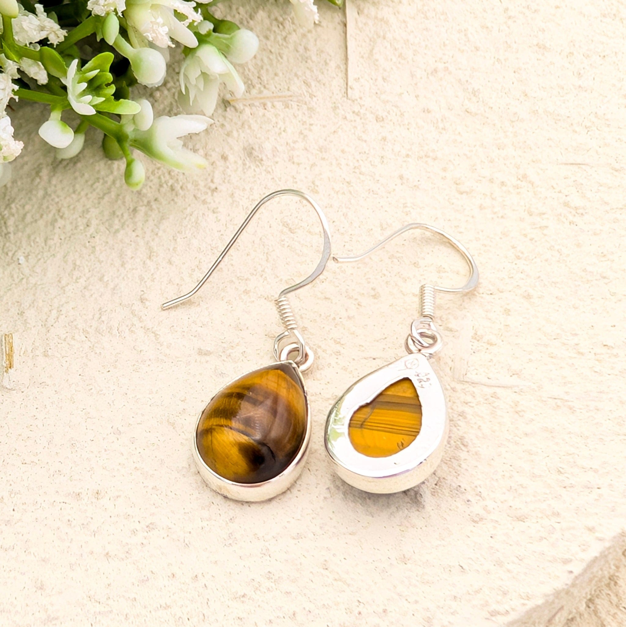 Hepburn and Hughes Tigers Eye Earrings | 15mm Teardrop | Sterling Silver
