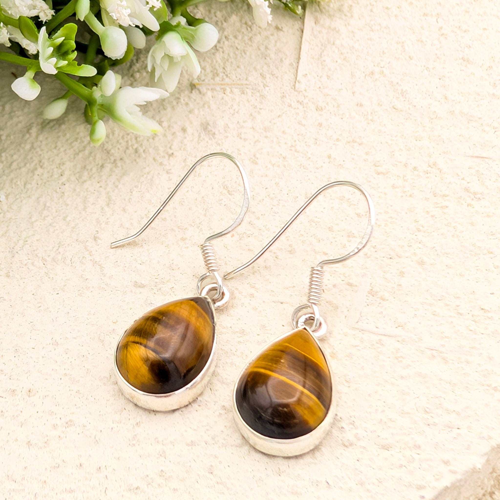 Hepburn and Hughes Tigers Eye Earrings | 15mm Teardrop | Sterling Silver