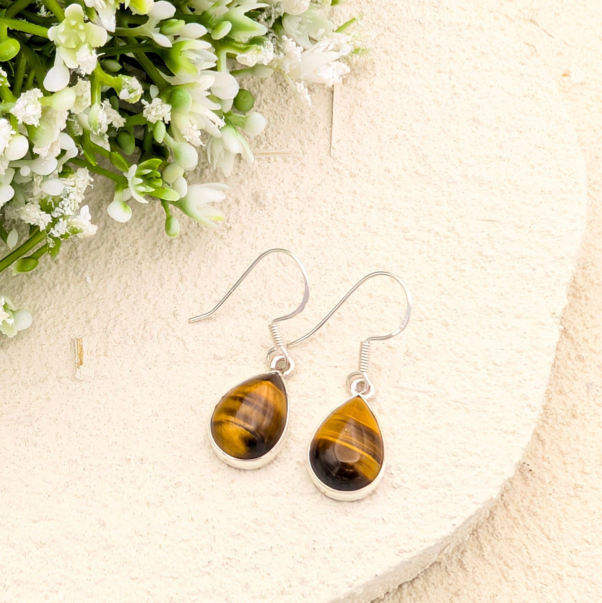 Hepburn and Hughes Tigers Eye Earrings | 15mm Teardrop | Sterling Silver