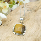 Hepburn and Hughes Tigers Eye Necklace | 22mm Square | June Birthday | Sterling Silver