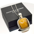 Hepburn and Hughes Tigers Eye Necklace | 22mm Square | June Birthday | Sterling Silver