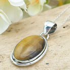 Hepburn and Hughes Tigers Eye Necklace | 27mm Oval Pendant | 3rd Anniversary Gift | Sterling Silver