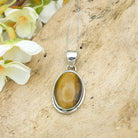 Hepburn and Hughes Tigers Eye Necklace | 27mm Oval Pendant | 3rd Anniversary Gift | Sterling Silver