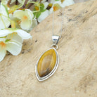 Hepburn and Hughes Tigers Eye Pendant | 40mm Pointed Oval | June Birthstone | Sterling Silver