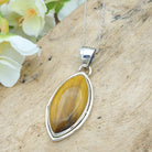 Hepburn and Hughes Tigers Eye Pendant | 40mm Pointed Oval | June Birthstone | Sterling Silver