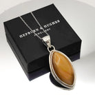 Hepburn and Hughes Tigers Eye Pendant | 40mm Pointed Oval | June Birthstone | Sterling Silver