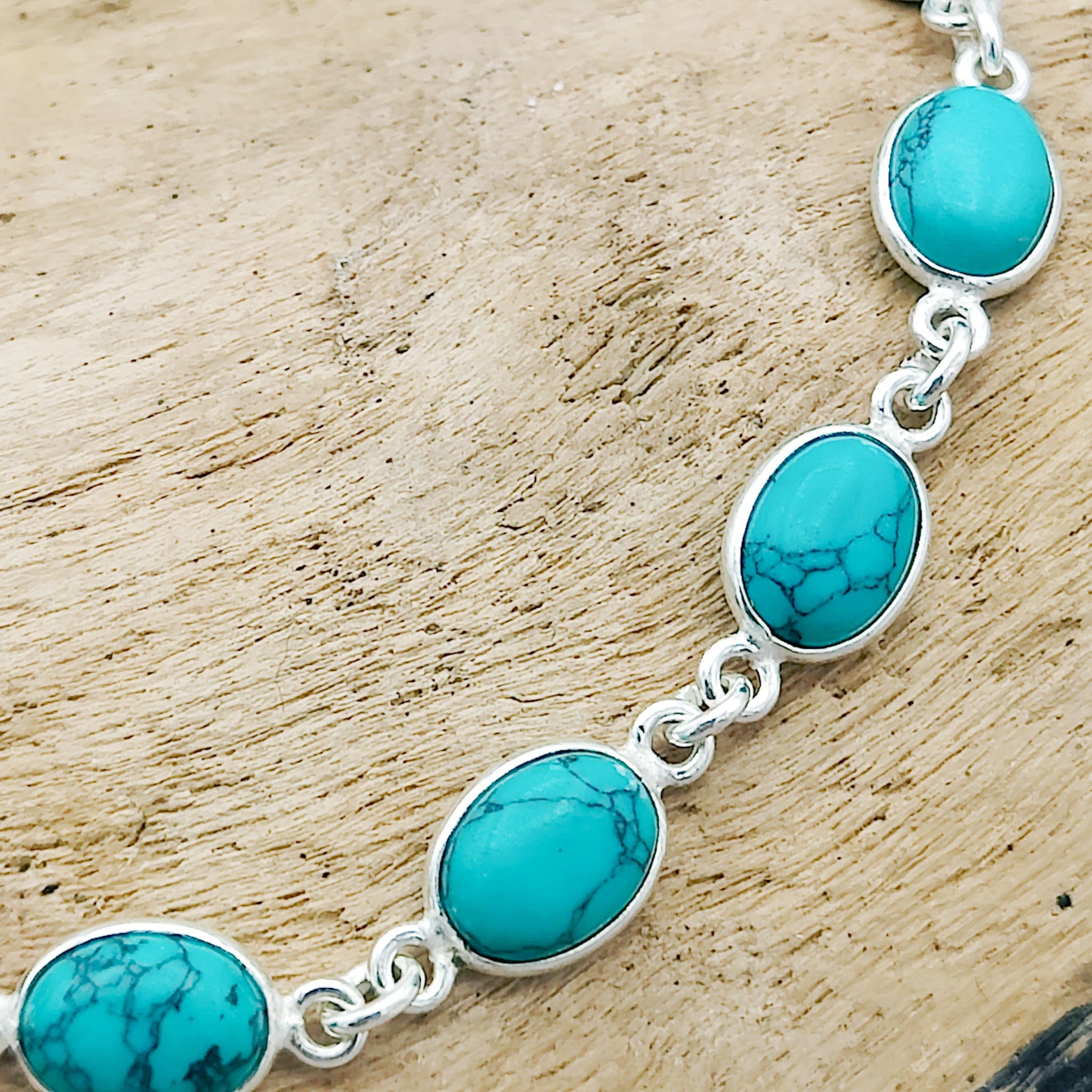 Hepburn and Hughes Turquoise Bracelet | 12 Ovals |  December Birthstone | Sterling Silver