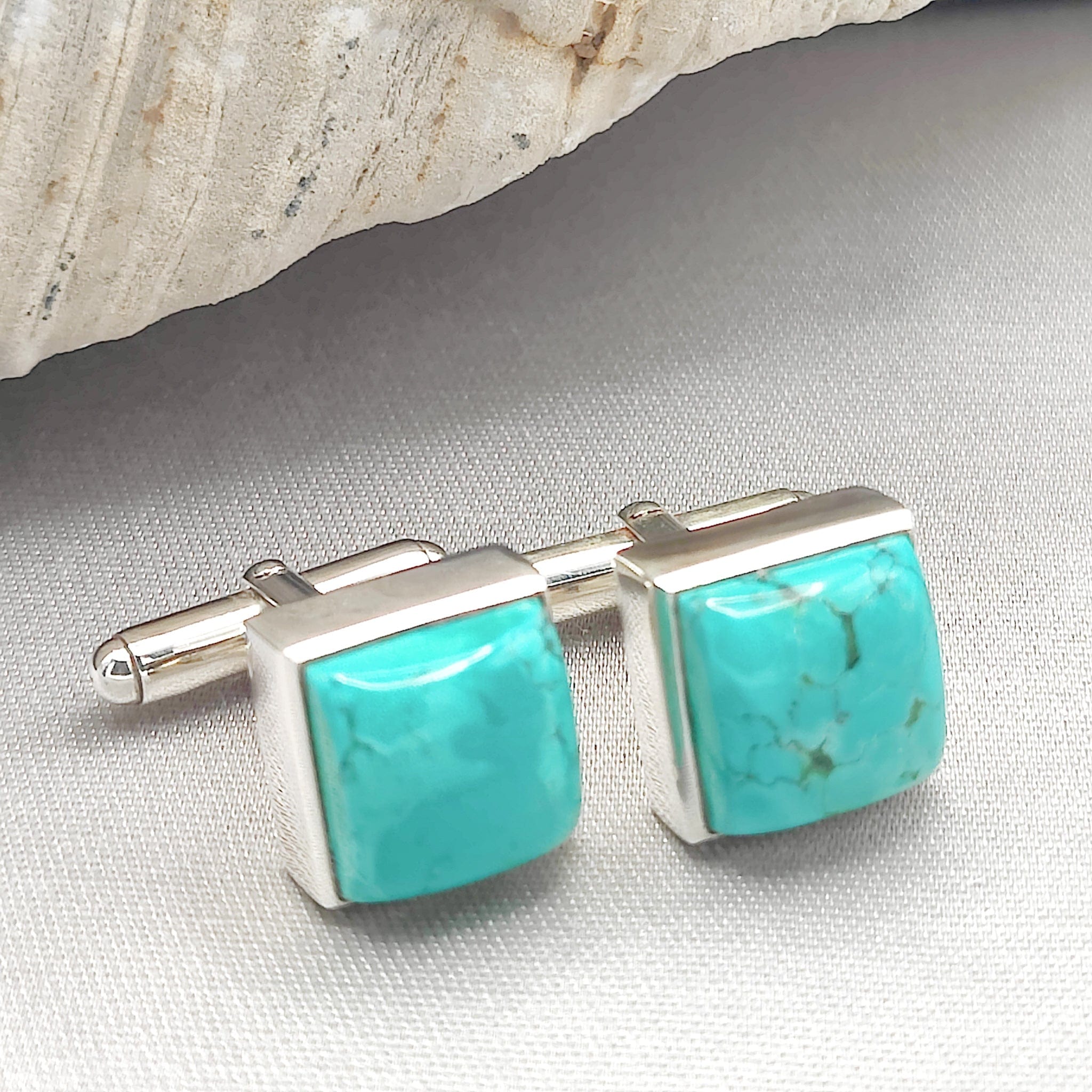 Hepburn and Hughes Turquoise Cufflinks | December Gift |Sterling Silver