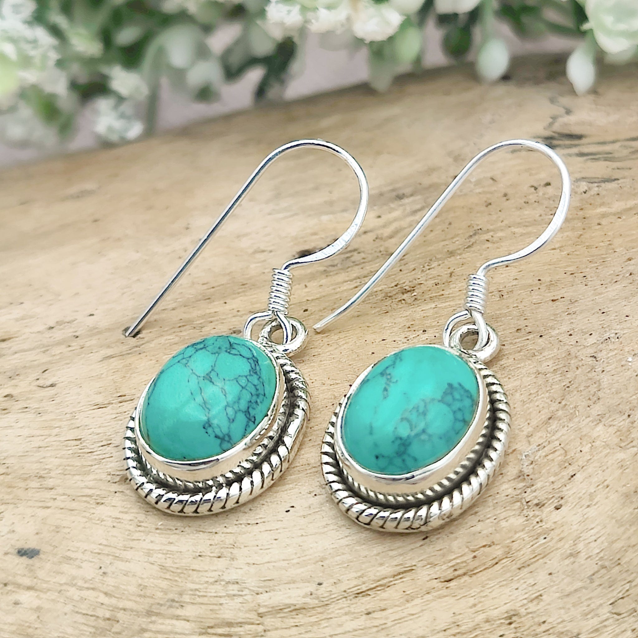 Hepburn and Hughes Turquoise | Drop Earrings | Beaded Oval | Sterling Silver