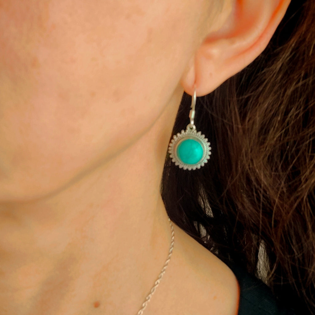 Hepburn and Hughes Turquoise | Drop Earrings | Cirular | Sterling Silver