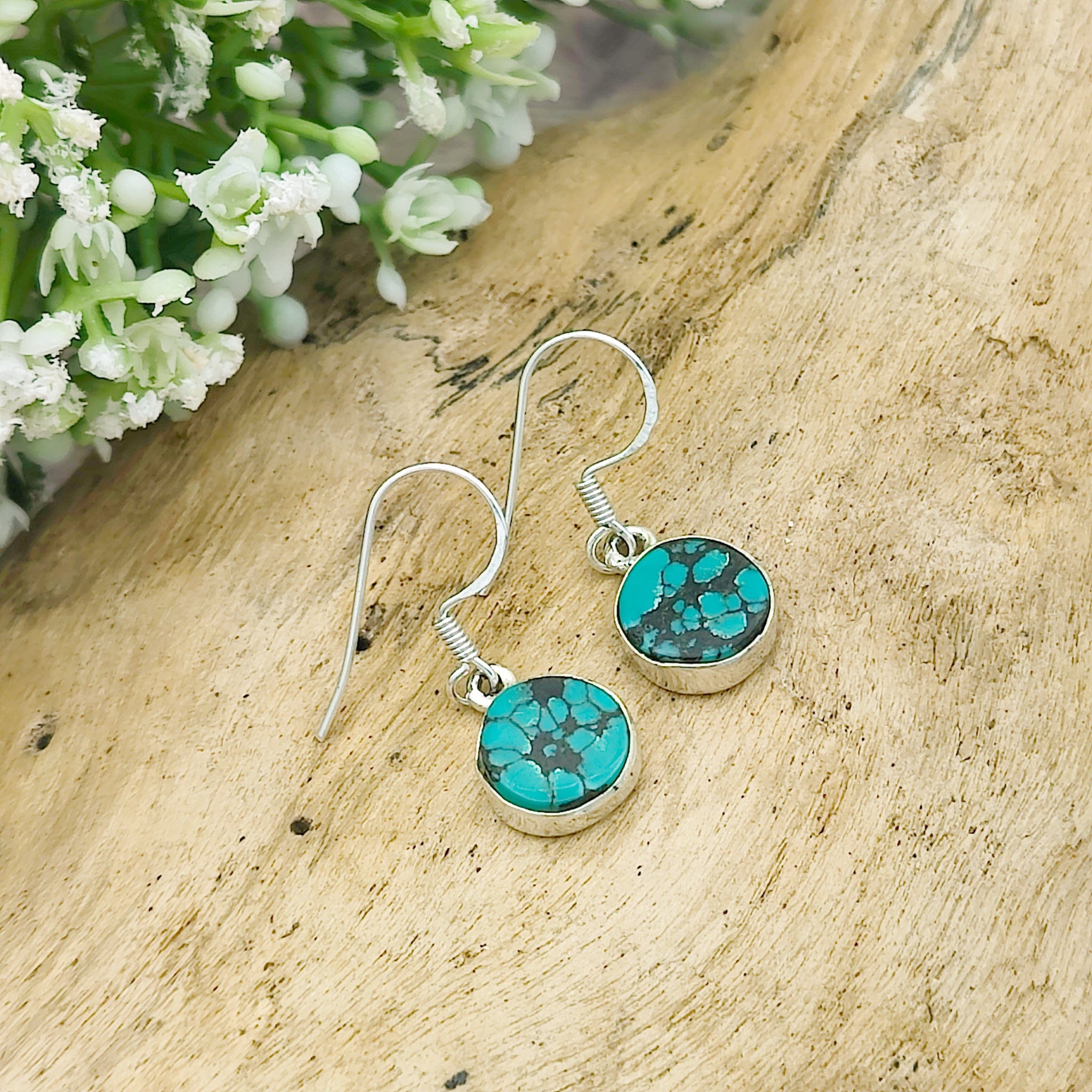 Hepburn and Hughes Turquoise Earrings | 10mm Circle | 11th Anniversary Gift | Sterling Silver