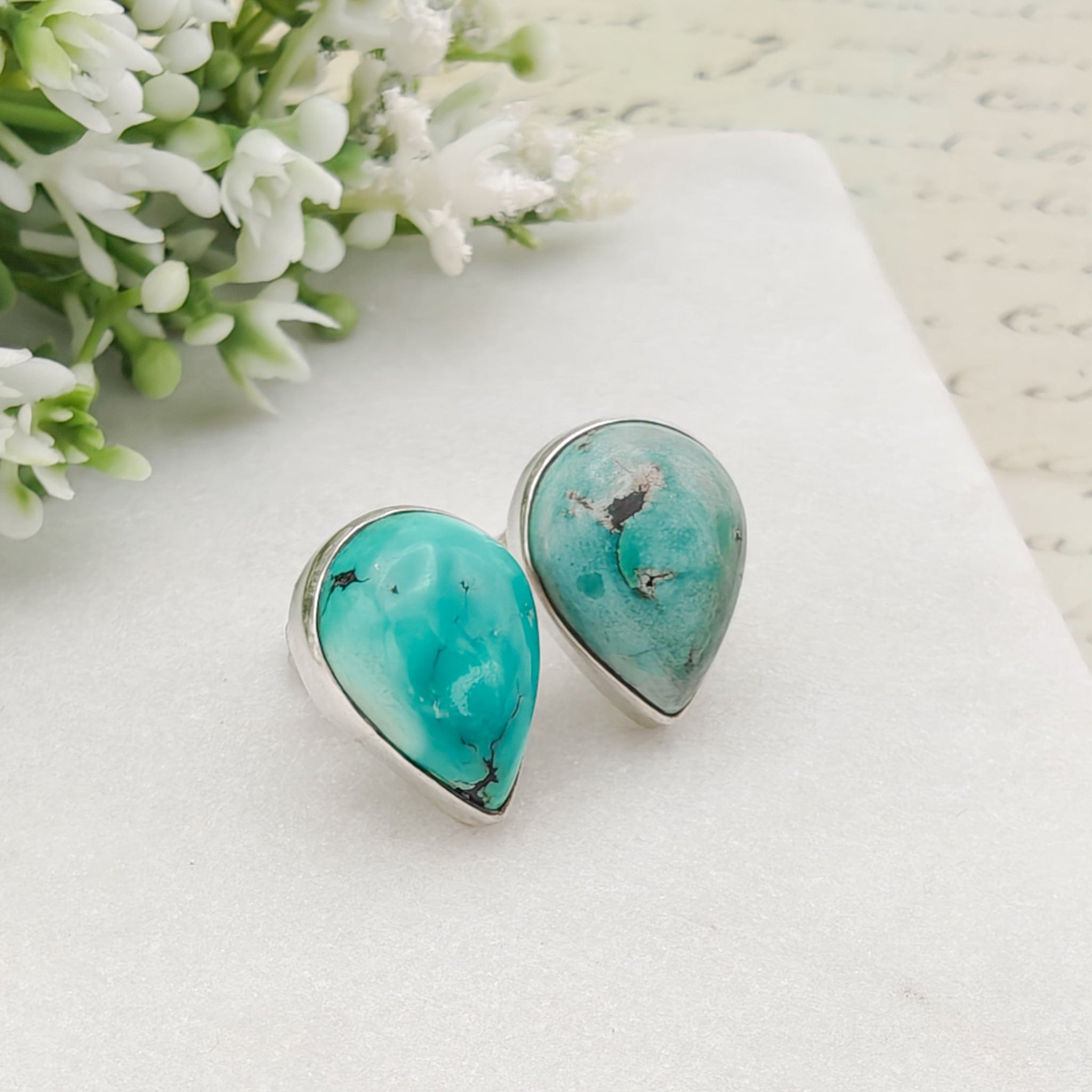 Hepburn and Hughes Turquoise Earrings | 15mm Teardrop Studs |  December Birthstone | Sterling Silver