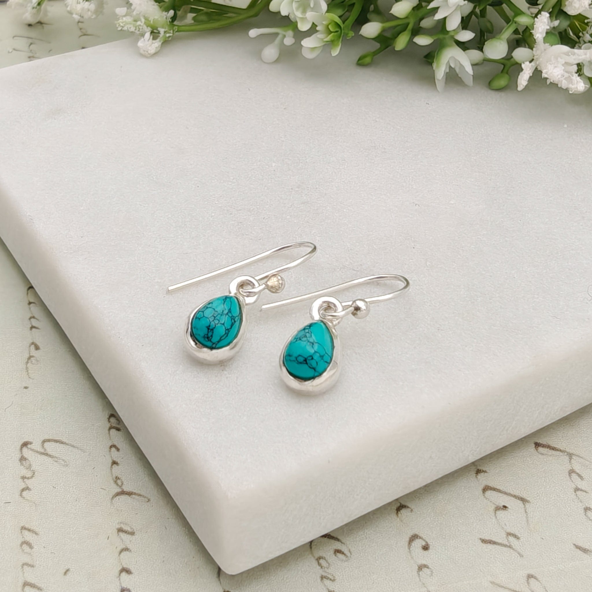 Hepburn and Hughes Turquoise Earrings | 8mm Teardrop | 11th Anniversary Gift | Sterling Silver