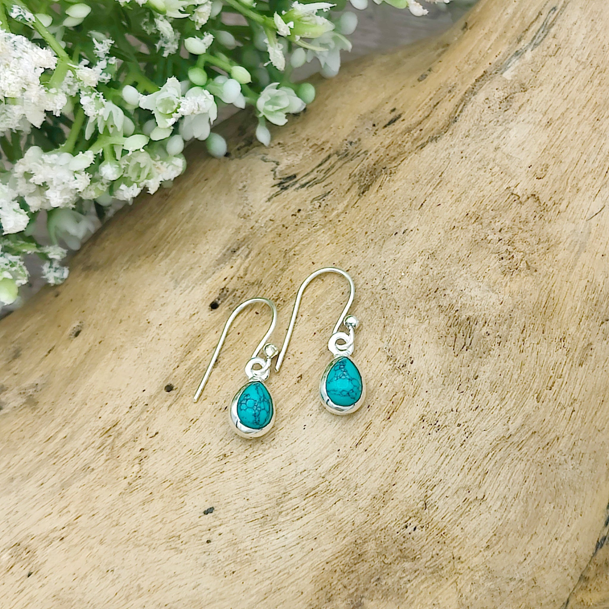 Hepburn and Hughes Turquoise Earrings | 9mm Teardrop | 11th Anniversary Gift | Sterling Silver