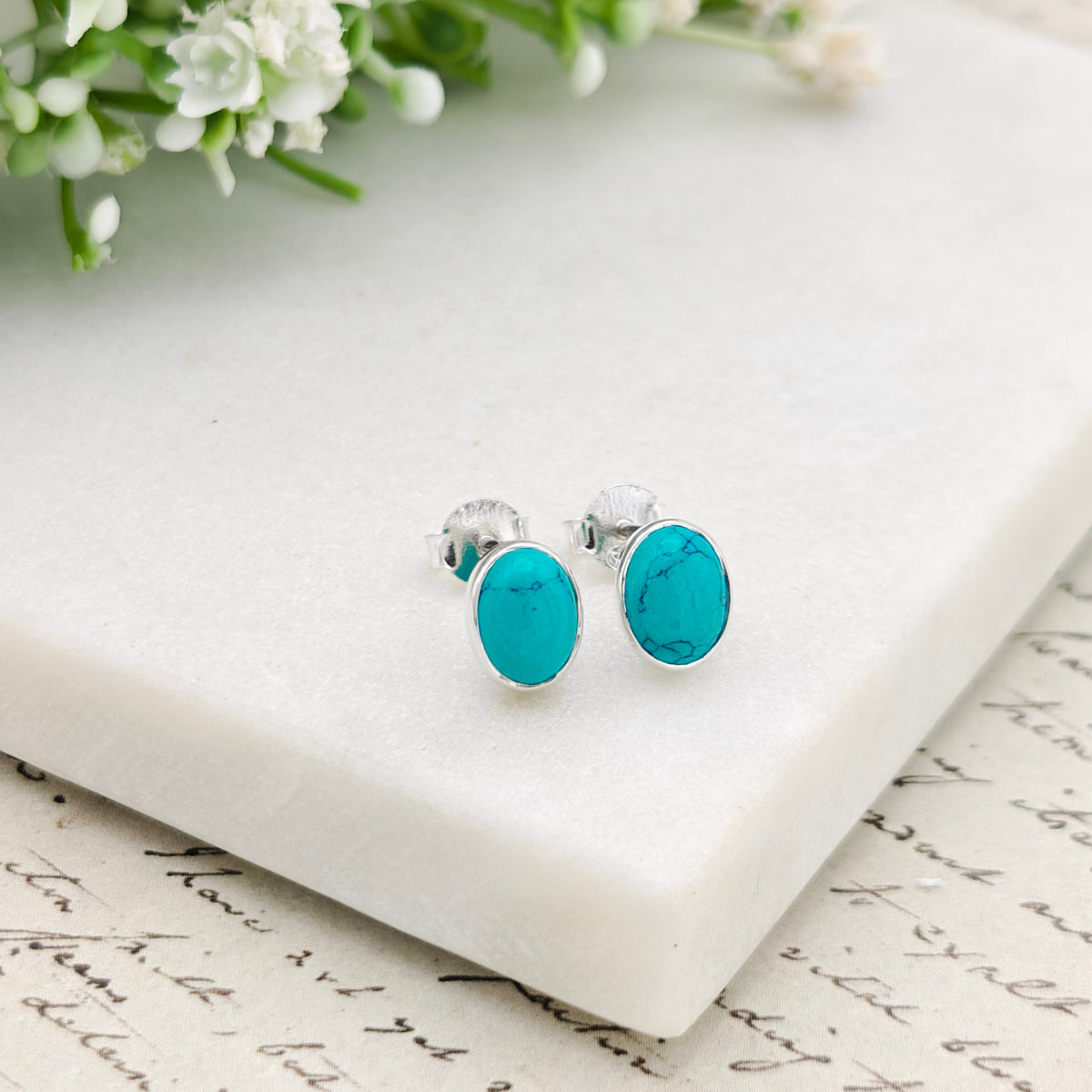Hepburn and Hughes Turquoise Earrings | Oval Stud Earrings | December Birthstone