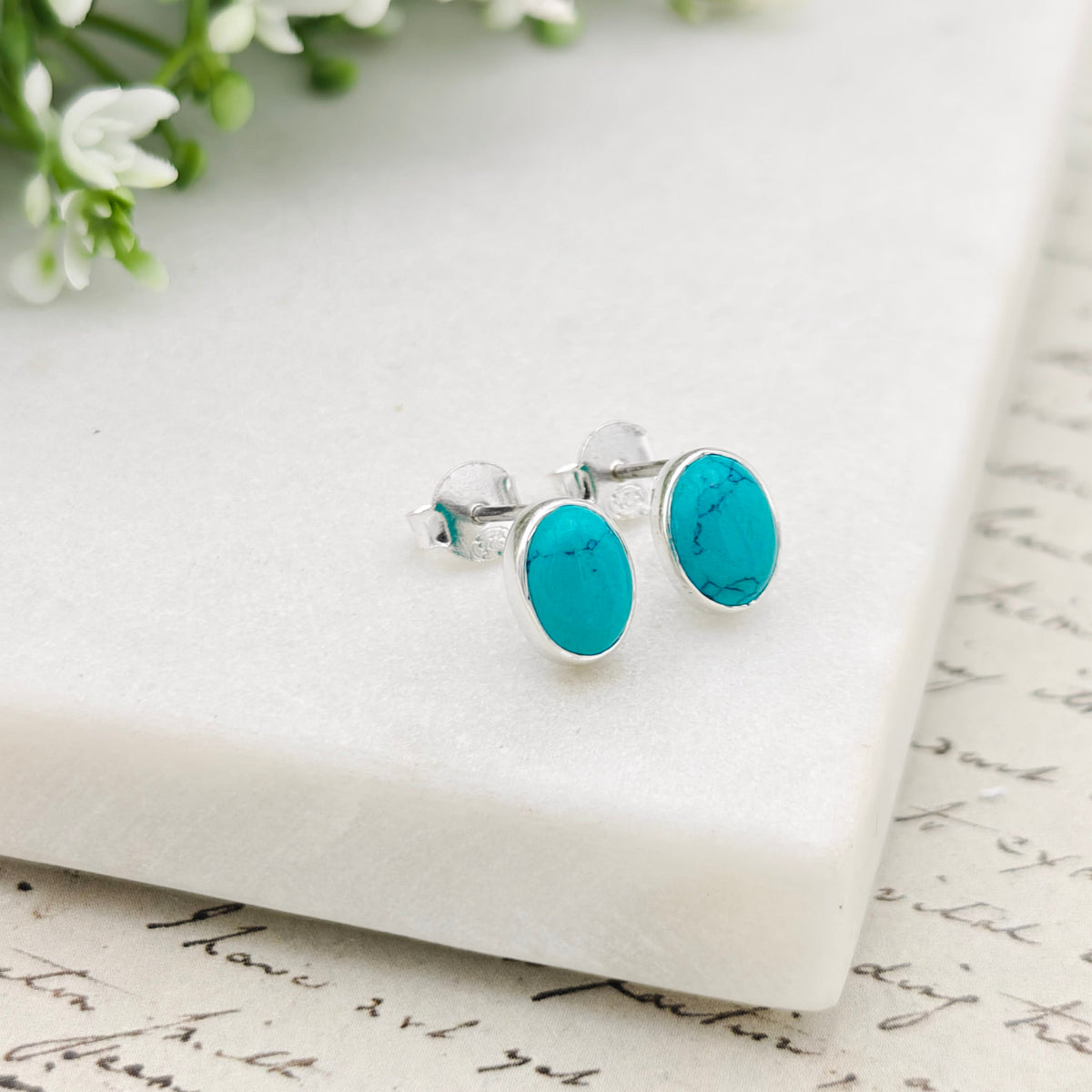 Hepburn and Hughes Turquoise Earrings | Oval Stud Earrings | December Birthstone