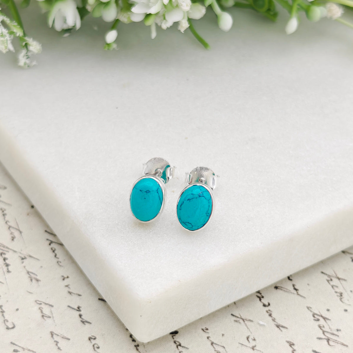 Hepburn and Hughes Turquoise Earrings | Oval Stud Earrings | December Birthstone