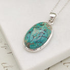 Hepburn and Hughes Turquoise Gemstone Pendant | December Gift | 25mm Oval | Sterling Silver