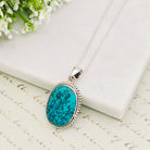 Hepburn and Hughes Turquoise Gemstone Pendant | December Gift | 25mm Oval | Sterling Silver