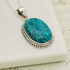 Hepburn and Hughes Turquoise Gemstone Pendant | December Gift | 25mm Oval | Sterling Silver