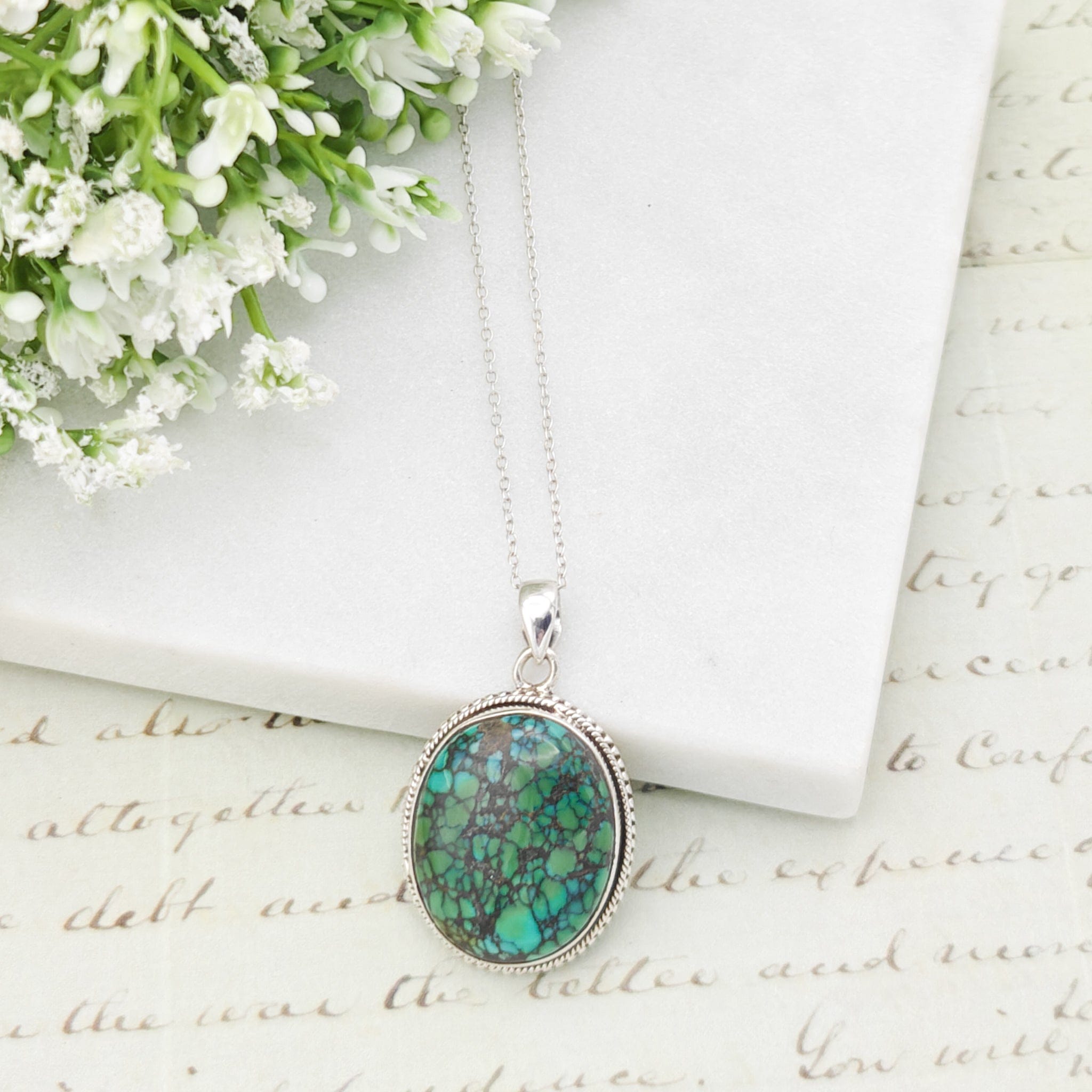 Hepburn and Hughes Turquoise Gemstone Pendant | December Gift | Sterling Silver